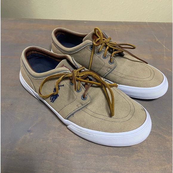Polo Ralph Lauren men’s Faxon low canvas fashion‎ sneakers, tan size 11D - Picture 1 of 12